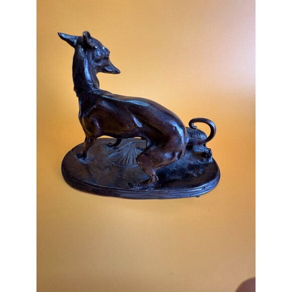 Maitland Smith Bronze Dog Sculpture Greyhound & Pekingese Dog on Base - Picture 8 of 8